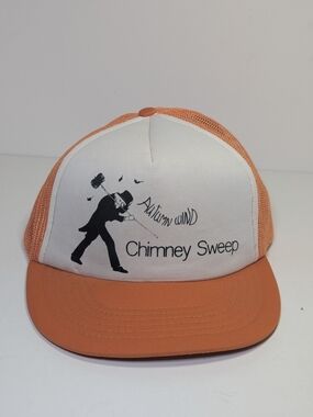Vintage Autumn Wind Chimney Sweep Trucker Hat Mesh Snapback Cap Orange White